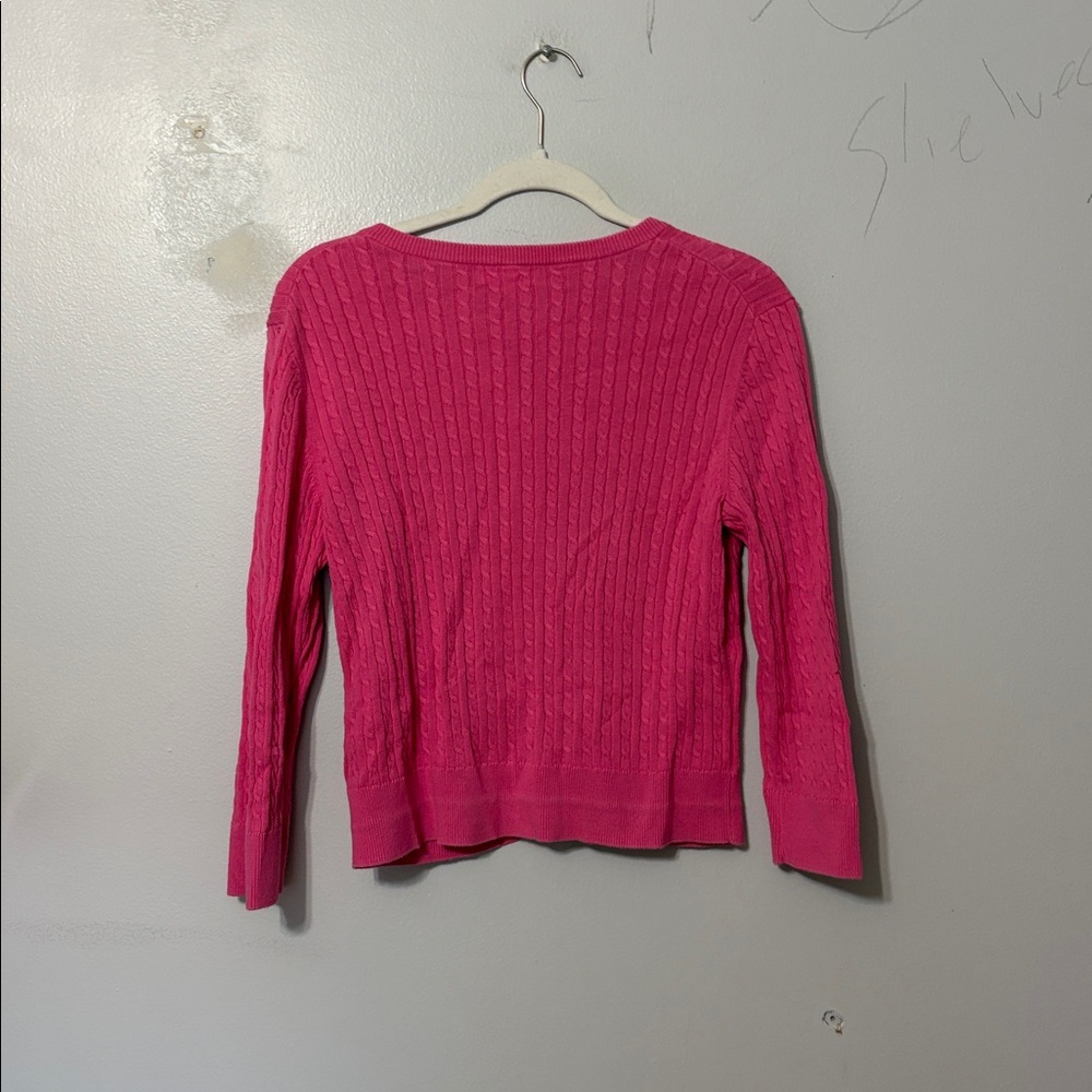 Lilly Pulitzer Pink Cable Knit Cardigan Cotton Button Front Sz L - Picture 5 of 5